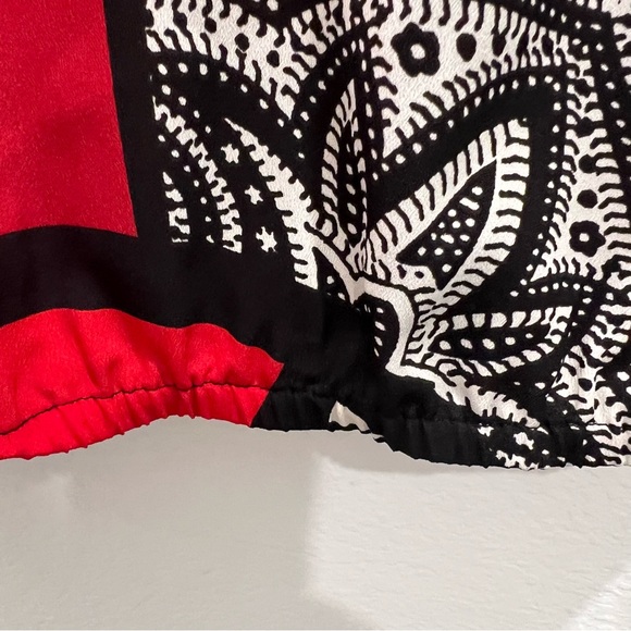 Chico's Red Orange Black Geometric Zebra Patchwork Pullover Blouse Top L Art - Picture 3 of 6